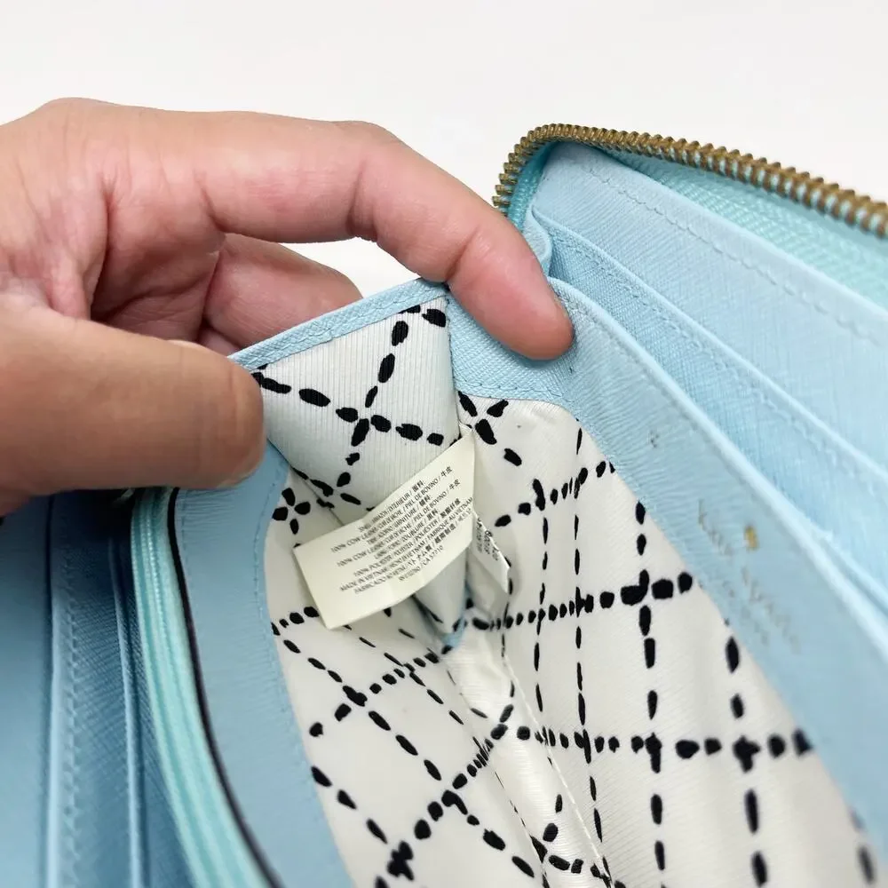 Kate Spade Grace Blue Newbury Lane Neda Wallet Leather Zip Around Gold Hardware